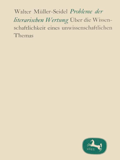 Title details for Probleme der literarischen Wertung by Walter Müller-Seidel - Available